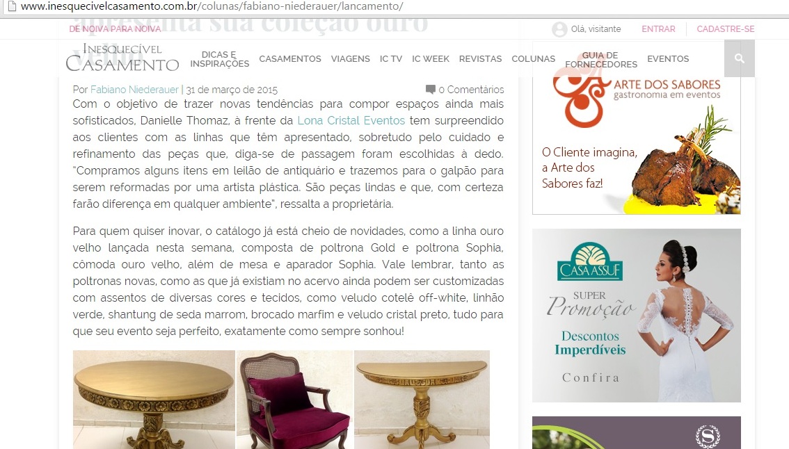 Matérias Lona Cristal no site da Inesquecível Casamento (2)